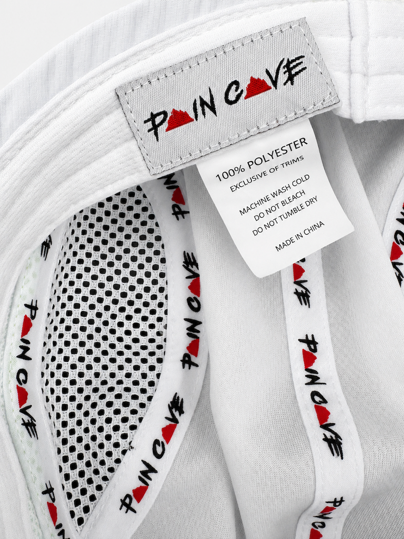 Internal aspect of Pain Cave running bucket hat.